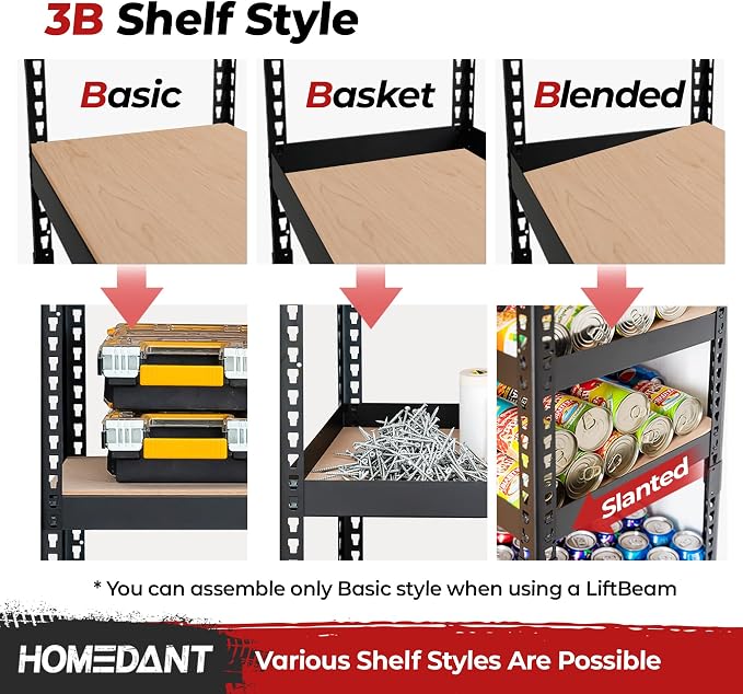 HOMEDANT 47.7" W 5 Tier Heavy Duty Garage Shelving Adjustable Metal Rack - Image 4