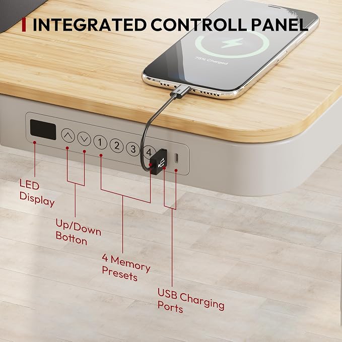 Standing Desk with Drawer, Electric Height Adjustable Home Office Desk with - Image 4