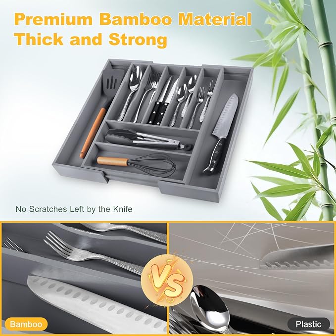 oridom Large Premium Bamboo Silverware Organizer - Image 4