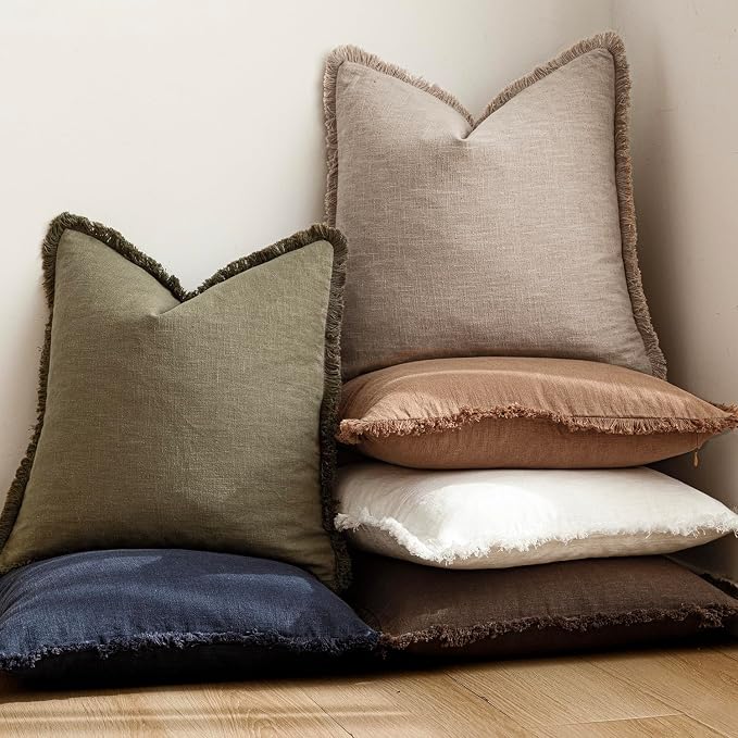 Foindtower Set of 2 Decorative Linen Fringe Lumbar Throw Pillow Covers - Image 6