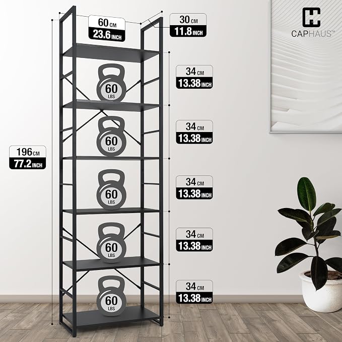 CAPHAUS 6 Tier Bookshelf, 24 Inch Width Free Standing Shelf, Bookcase Shelf - Image 3