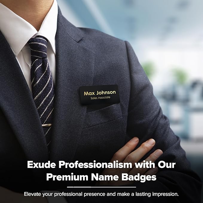 Name Tag, Magnetic Black and Gold Name Tags, Personalized Name Tags, 1.5x3 - Image 2