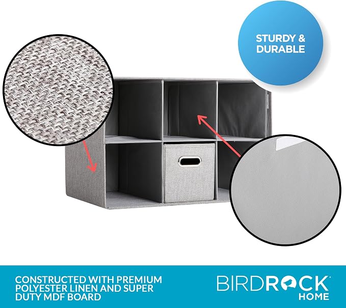BIRDROCK HOME Linen Cube Organizer Shelf w/ 6 Storage Fabric Bins - Image 8