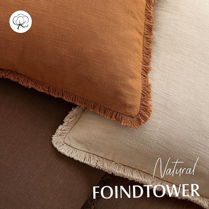 Foindtower Set of 2 Decorative Linen Fringe Throw Pillow Covers Cozy Boho - Image 4