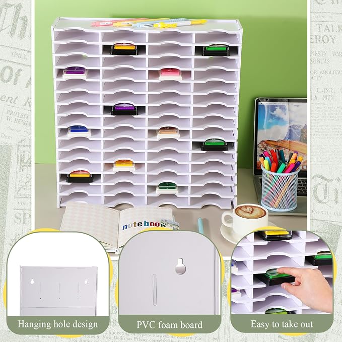 Sunnychicc 1 Pack 60 Grids Ink Pad Storage Holder Stamp Organizer, Ink Pad - Image 4
