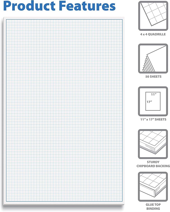Graph Paper Pad, 50 Sheets, Double Sided, 4x4 Blue Quad Rule, Easy Tear Sheets - Image 6