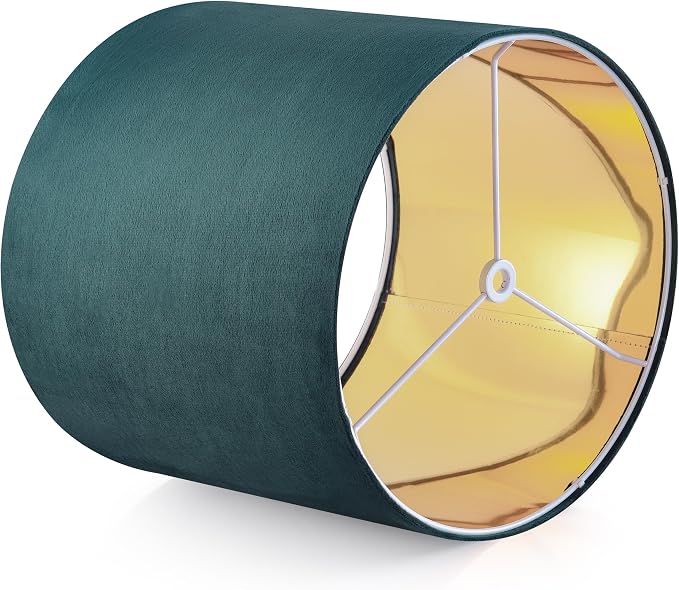 GO&SO Green Velvet Medium Lamp Shades Drum Lamp Shades 13" Top x 13" Bottom x - Image 5