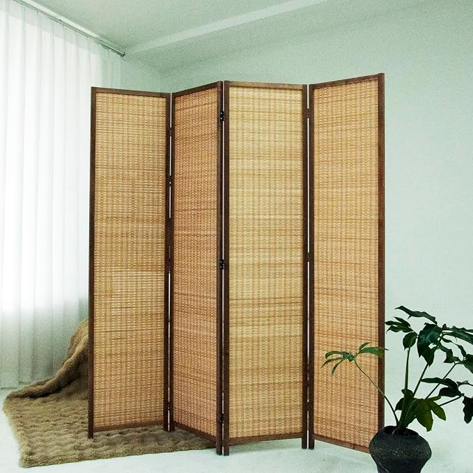 Loomveil 4 Panel Room Divider Folding Privacy Screen, 67 inch Bamboo Panel by Unknown