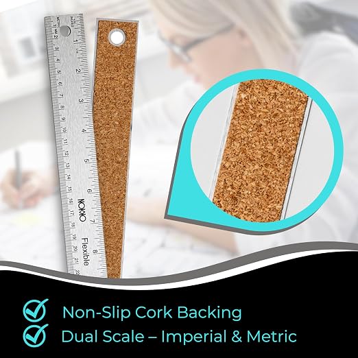 NOKKO 18 Inch Metal Ruler with Cork Backing, Non-Slip Cork Back - Image 4