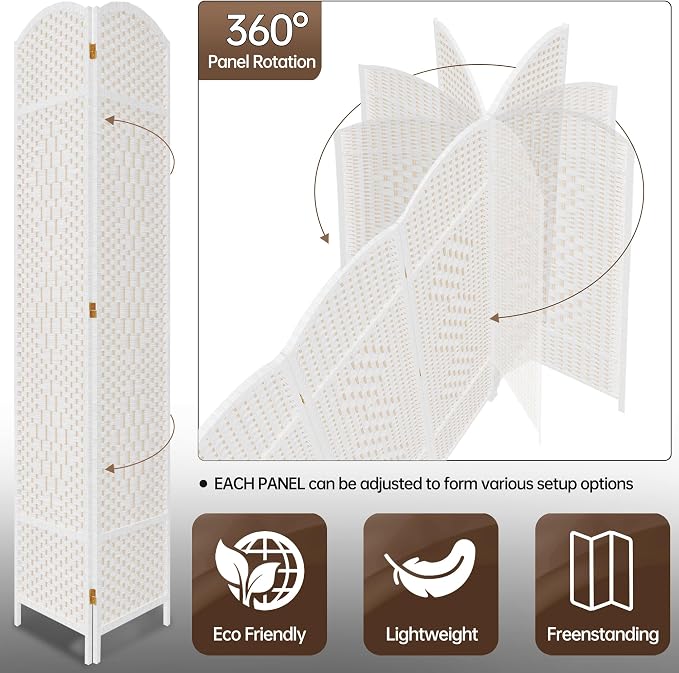 DURASPACE 6 Panel Room Divider, 6ft Tall Folding Privacy Screen, 360°Rotation - Image 3