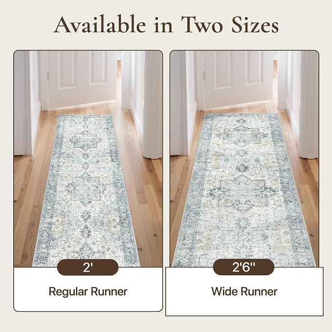 GENIMO Runner Rug 2'6''x8, Non Slip Vintage Hallway Runner Rugs, Low Pile - Image 4
