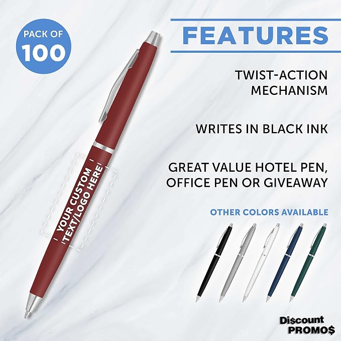 DISCOUNT PROMOS Custom Langham Ballpoint Pens Set of 100, Personalized Bulk Pack - Image 2