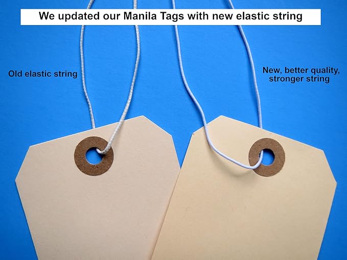 Paper Tags with Strings Attached Elastic- #1, 2 3/4” x 1 3/8”, Box of 500 - Image 2