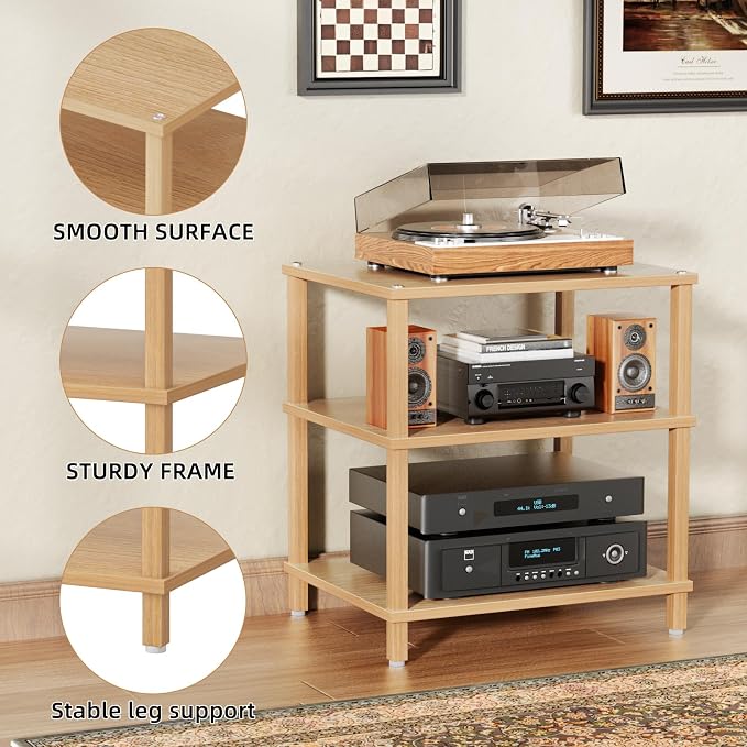 3-Tier AV Media Player Stand, Natural Stereo Cabinet, Modern Audio Shelf - Image 7