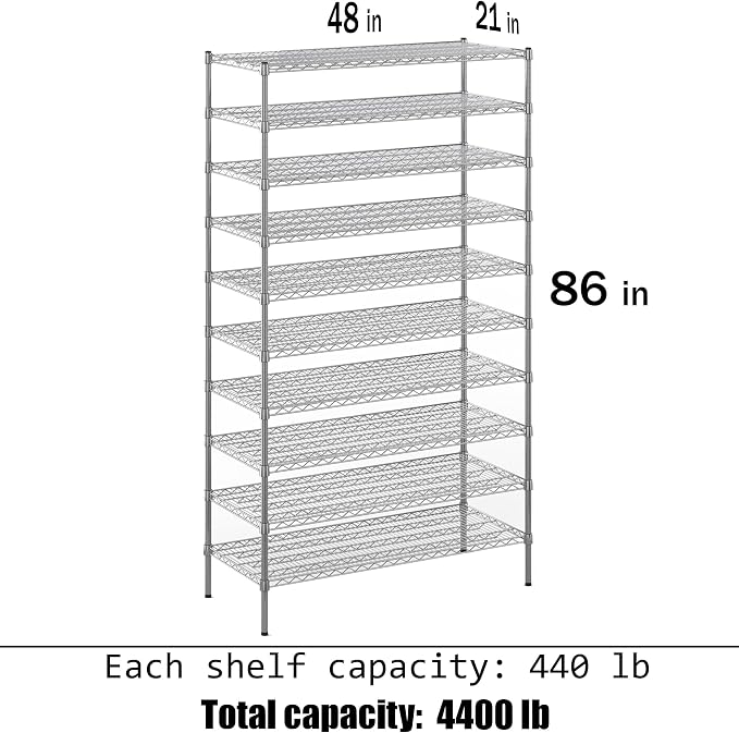 Regal Altair 21" Deep x 48" Wide x 86" Height Wire Shelving Kit | 10-Tier | NSF - Image 3