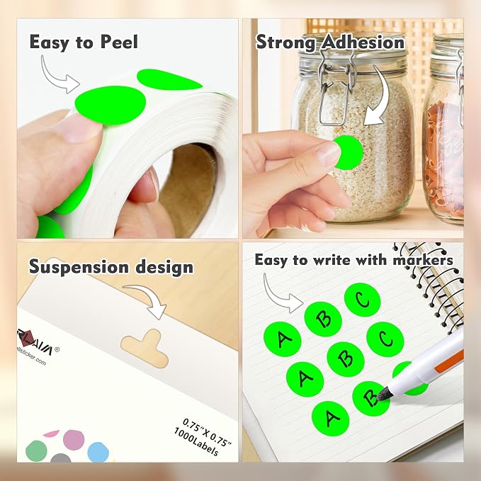 PARLAIM 3/4 Inch Roll Color Coding Labels, 4000 per/4 Rolls Round Adhesive - Image 3
