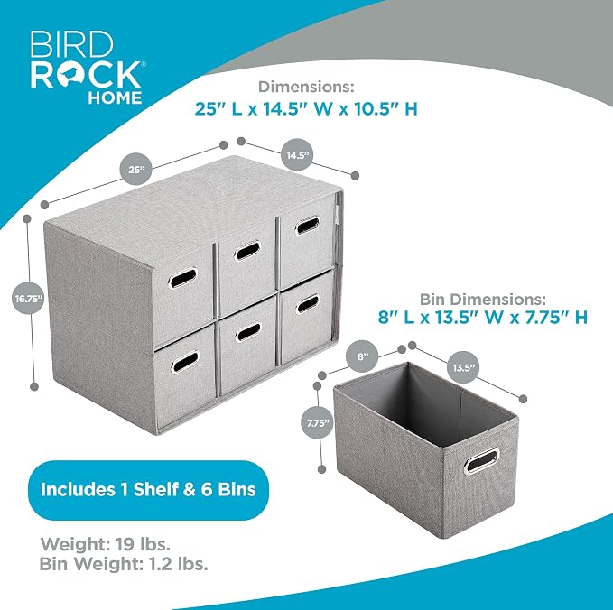 BIRDROCK HOME Linen Cube Organizer Shelf w/ 6 Storage Fabric Bins - Image 3