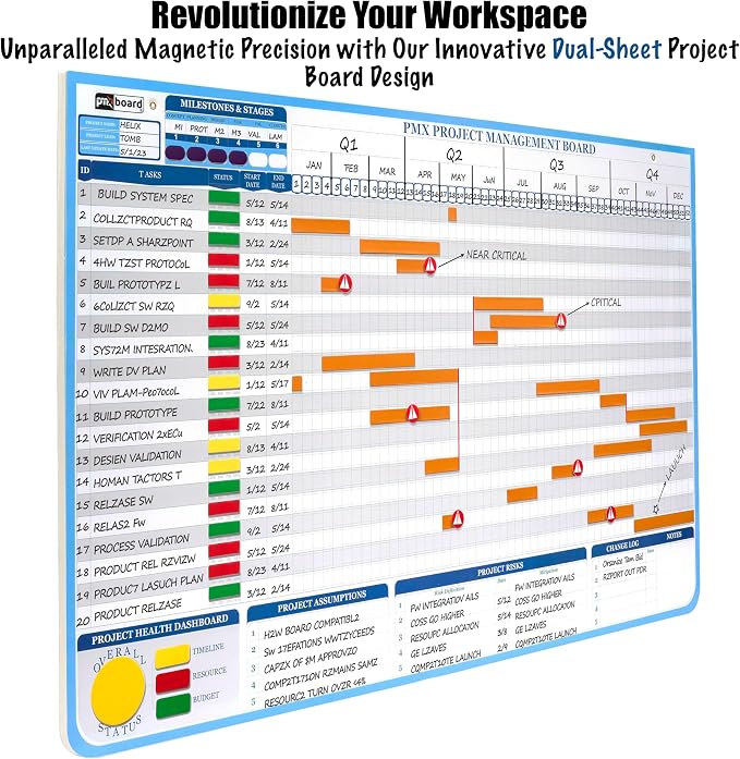 PMXBOARD Gantt Chart Project Whiteboard Kit | 668 Magnetic Pieces and Easel | - Image 9
