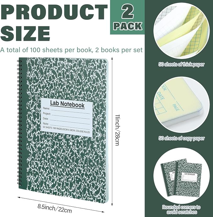 Affrolling 2 Pack Carbonless Lab Notebook Carbon Copy 8.5'' x 11'' 50 Set of - Image 2