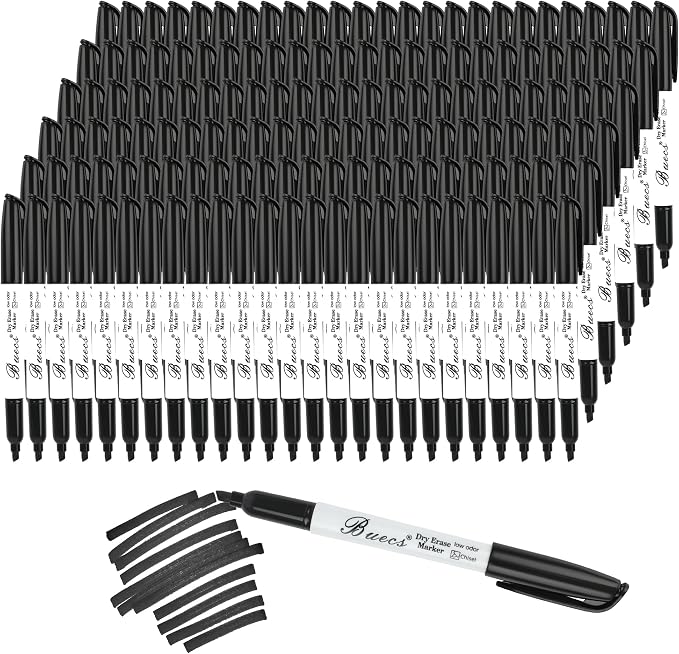 Buecs Black Dry Erase Markers, Chisel tip, Dry-Erase Boards, School Office by Buecs