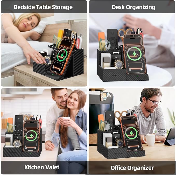 TopMade Wireless Charger Nightstand Organizer, Leather Desktop Organizers - Image 6