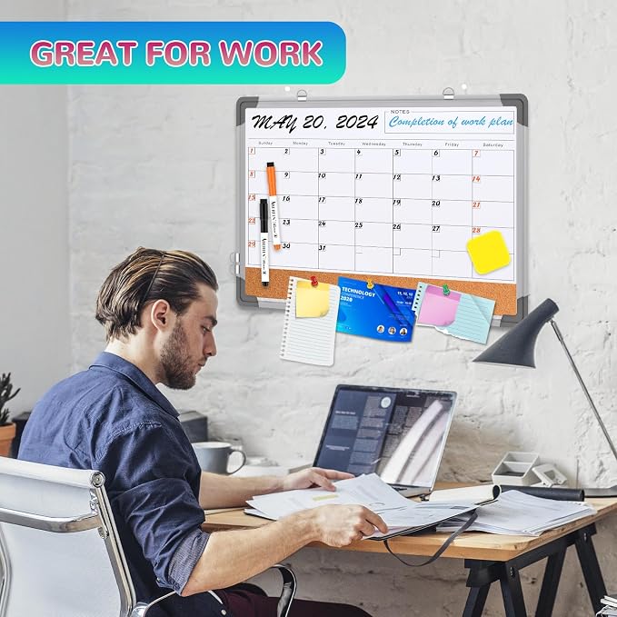 Monthly Calendar Whiteboard Dry Erase Cork Board Combination - Image 5