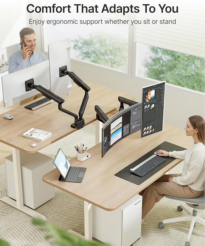 monTEK Dual Monitor Arm with USB, Mechanical Spring Monitor Arm - Image 8