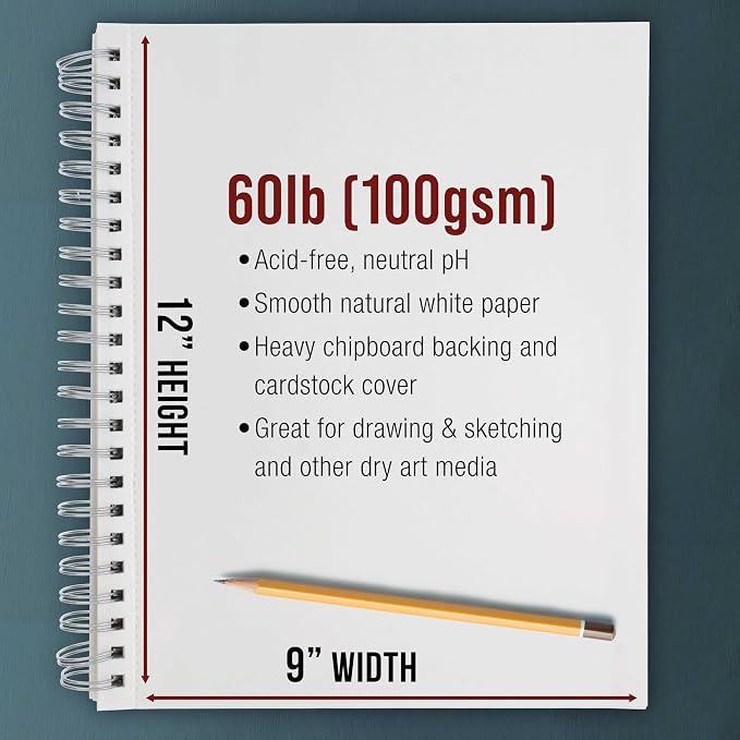 U.S. Art Supply 9"x12" Sketch Book Pad, 2 Pack, 60lb Spiral Bound - Image 3