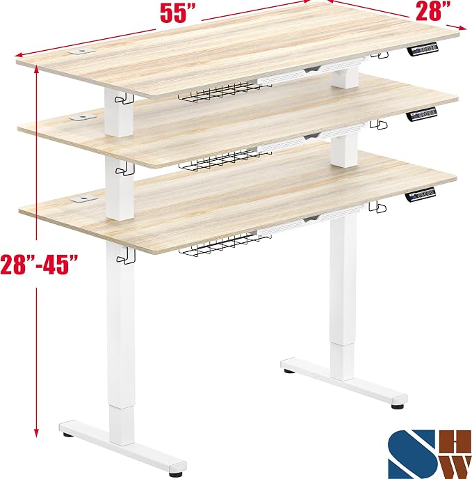 SHW 55 x 28 Inches Electric Height Adjustable Standing Desk - Image 3