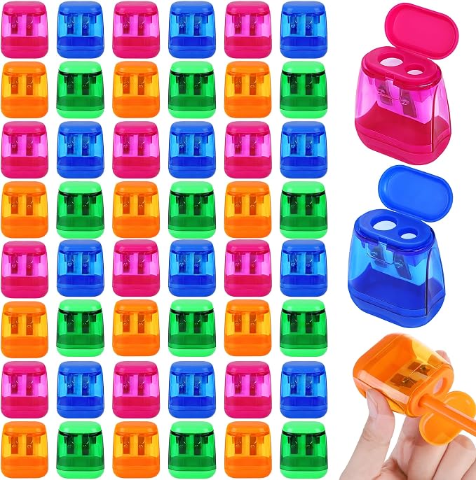 Aodaer 48 Pieces Manual Pencil Sharpeners Dual Hole Compact Sharpener by Aodaer