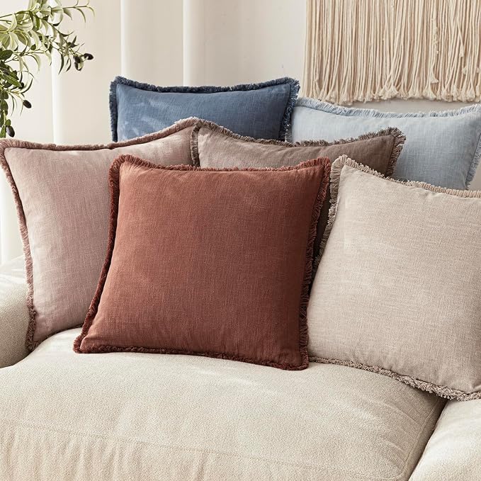 Foindtower Set of 2 Decorative Linen Fringe Lumbar Throw Pillow Covers Boho - Image 7