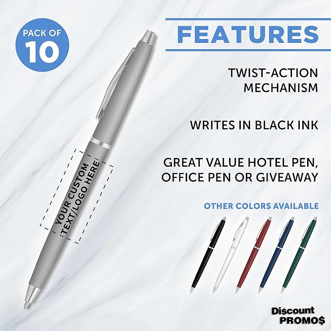 DISCOUNT PROMOS Custom Langham Ballpoint Pens Set of 10, Personalized Bulk Pack - Image 2