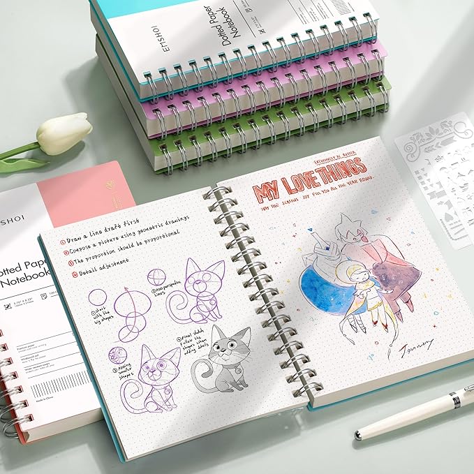 EMSHOI A5 Spiral Notebook Bullet Dotted journal, Small 5.7" X 8.22", 300 - Image 7