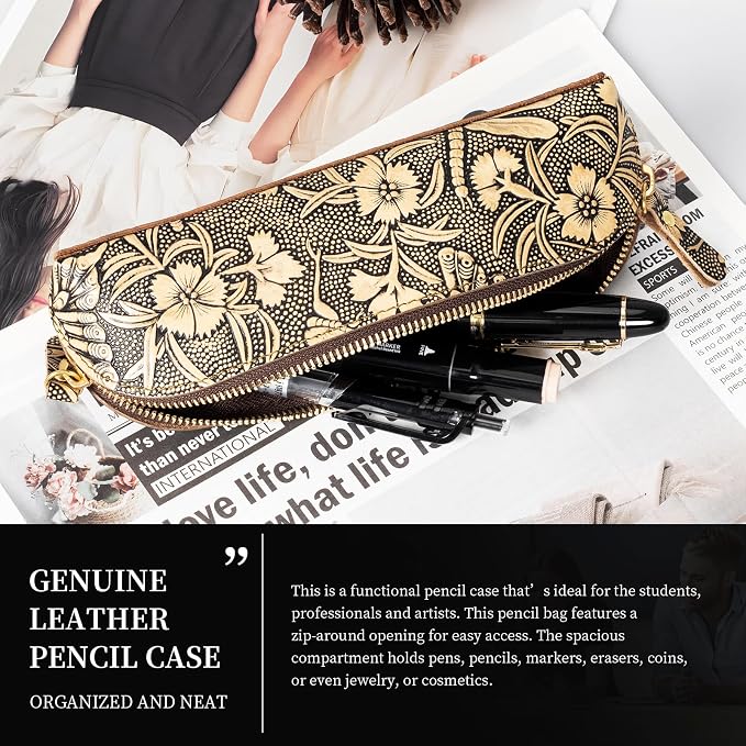 Gexmil Genuine Leather Pen Case, Full Grain Leather Pencil Holder, Hand-made - Image 6