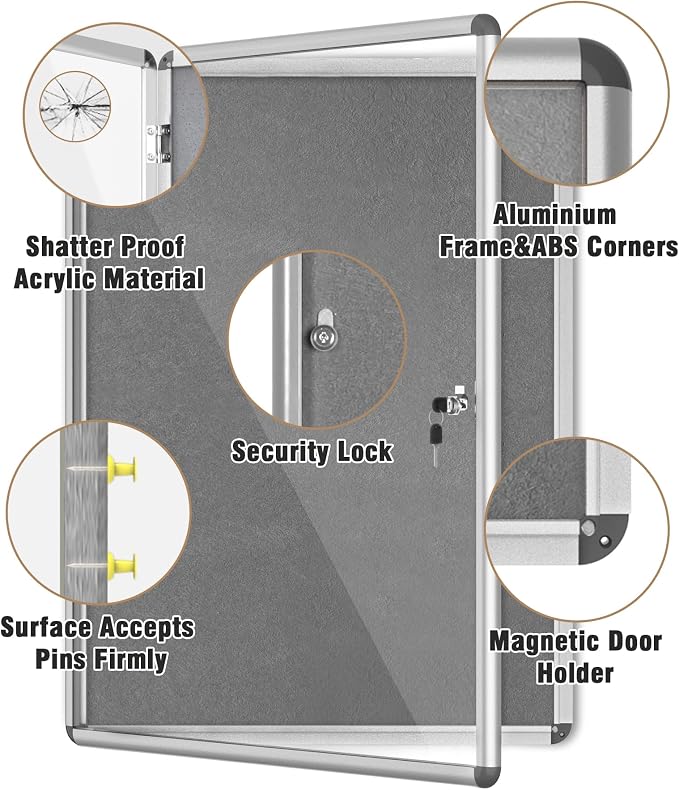 Mifuro 38"x28" Enclosed Bulletin Board, Lockable Weather-Resistant Aluminum - Image 3