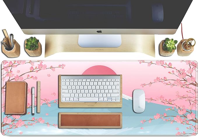 Aesthetic Japanese Cherry Blossom Desk Mat Cute Pastel Blue Color XL Sakura - Image 4