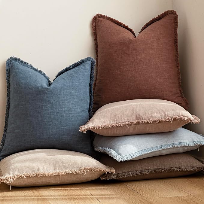 Foindtower Set of 2 Decorative Linen Fringe Throw Pillow Covers Cozy Boho - Image 6