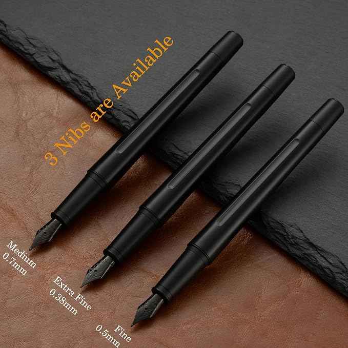 HUASHILAI Luxury Matte Black Forest Fountain Pen Set, Titanium Black Extra Fine