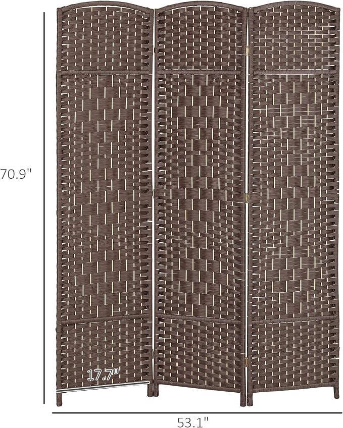 HOMCOM 3 Panel Room Divider, Hand-Woven Freestanding Wall Partition - Image 7