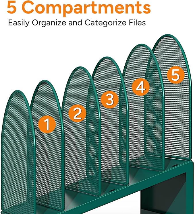OUTIOE 5-Section Desk File Organizer, Metal Mesh Folder Organizer - Image 6