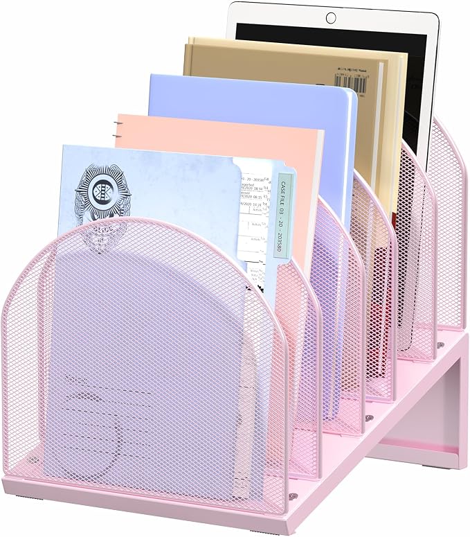OUTIOE 5-Section Desk File Organizer, Metal Mesh Folder Organizer by OUTIOE