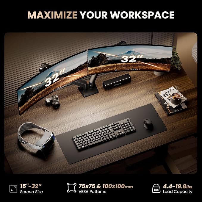 SIAGO Dual Monitor Stand, 15 to 32 Inch Monitor Arm, Adjustable Monitors Mount - Image 6