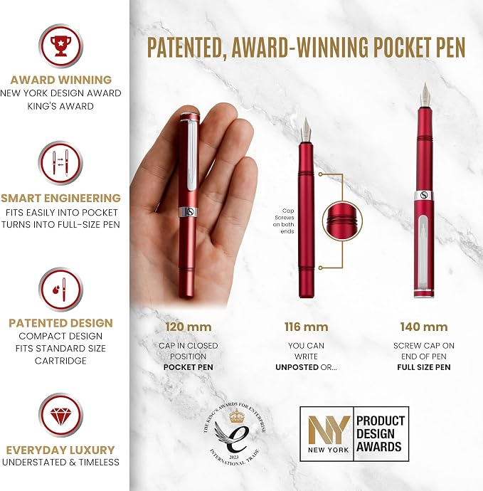 Scriveiner Personalized Luxury EDC Fountain Pen, Stunning Matt Red Pocket Pen - Image 4