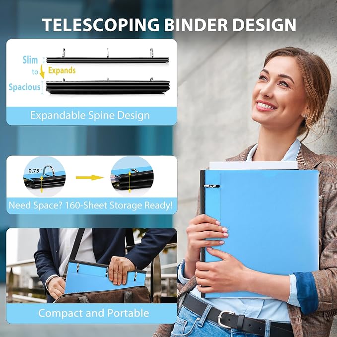 WOT I 4-Pack Telescoping 3 Ring Binder, Expandable Flexible Binder - Image 2