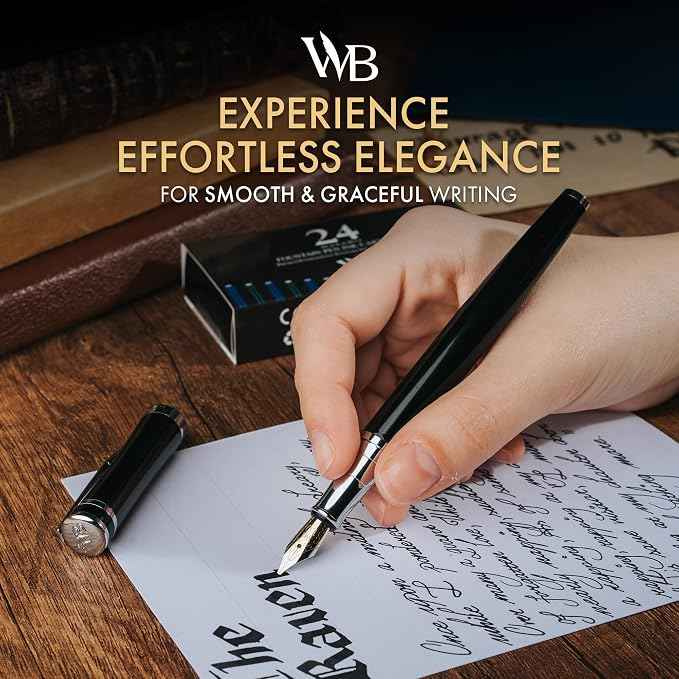 Wordsworth & Black Fountain Pen Set, Broad Nib, Includes 24 Pack Ink Cartridges
