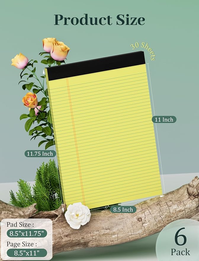6 Pack Yellow Legal Pads 8.5 x 11 College Ruled Lined Writing Note Pads 8.5 x - Image 2