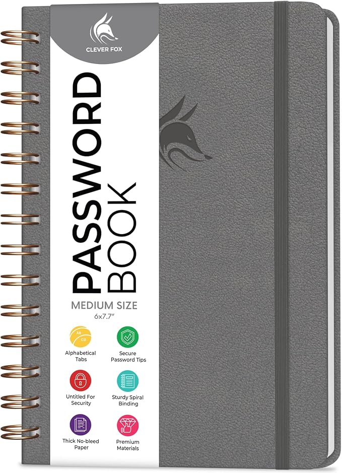 Clever Fox Password Book Spiral – Internet Address & Password Organizer by CleverFox