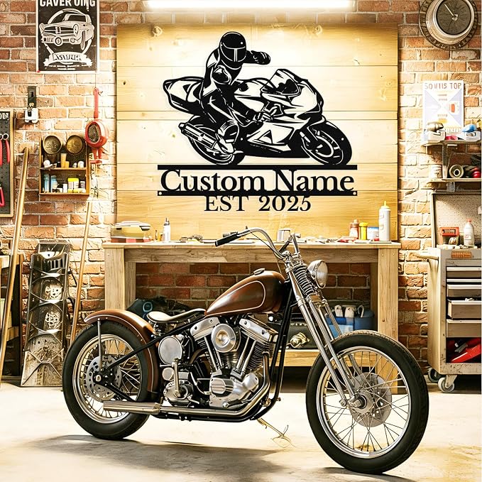 Personalized Motorcycle Metal Sign Custom Biker Name Sign Dirt Bike Wall Decor - Image 2