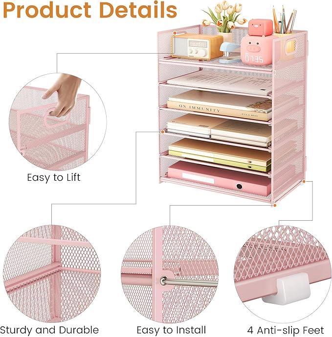 Subekyu 6-Tier Desk Paper Organizer, Desktop File Letter Tray - Image 6