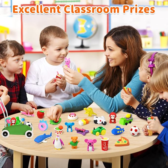 70 Pack Animal Erasers for Kids Bulk Desk Pets Classroom Prizes Treasure Box - Image 3
